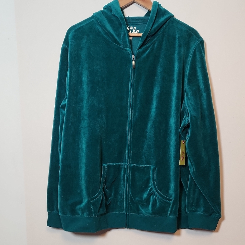 NWT Made For Lifer Plus Teal Green Velvet Cotton Blend Full Zip Hoodie size 3X